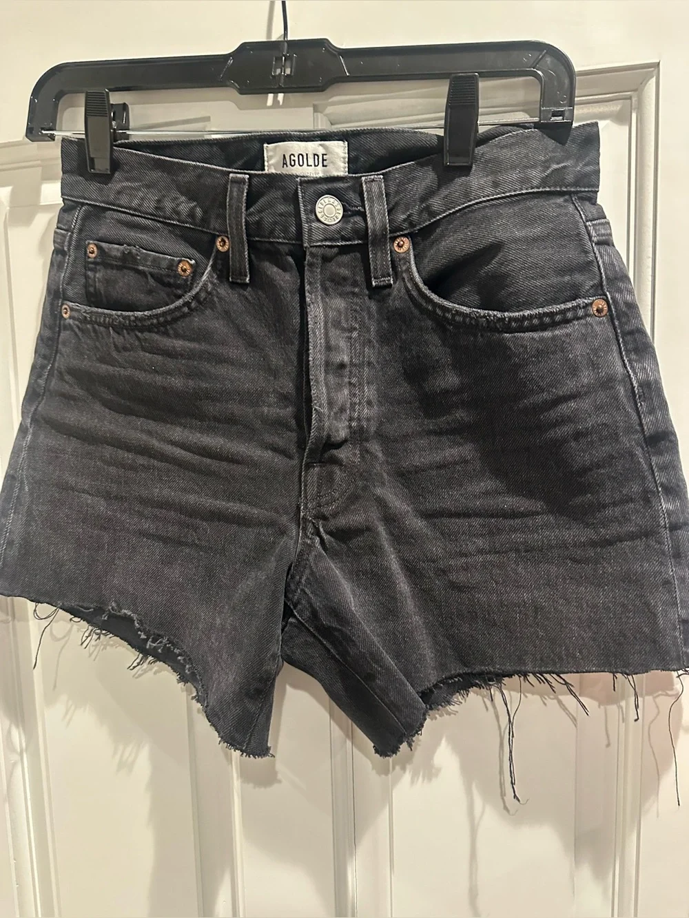 AGOLDE Parker Long Jean Short Mid-rise cut-off denim shorts